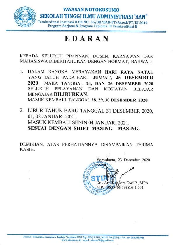 Informasi Libur 2020