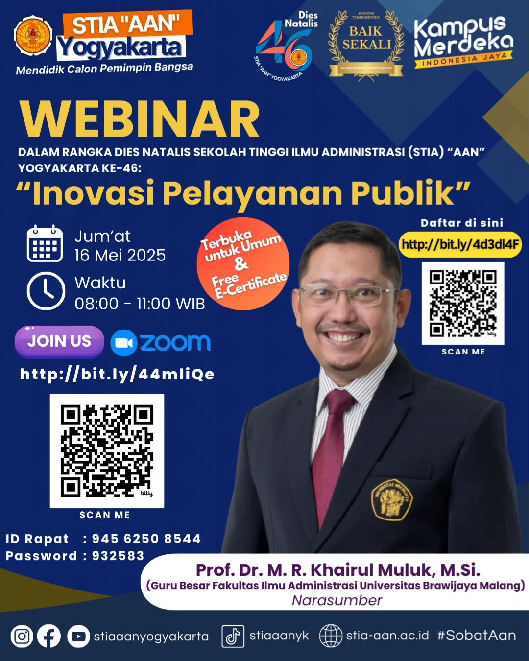 Webinar Inovasi Pelayanan Publik Dalam Rangka Dies STIA AAN Ke-46