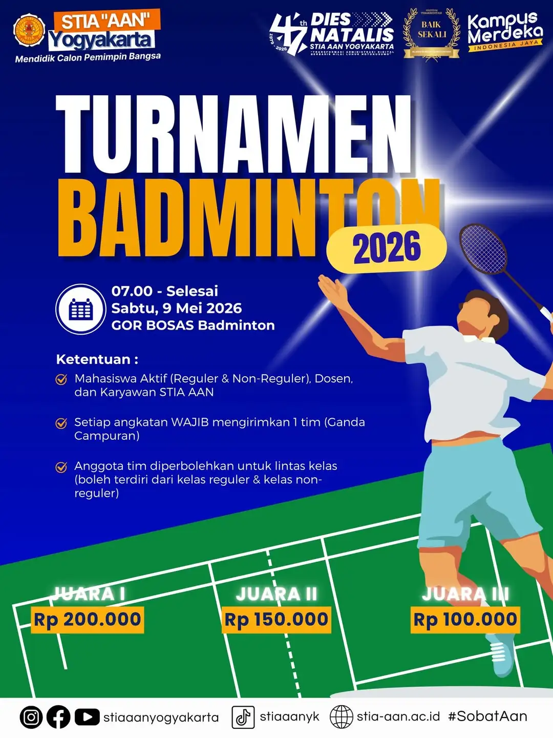 Turnamen Badminton STIA AAN Yogyakarta 2026: Ajang Kompetisi Dies Natalis ke-47