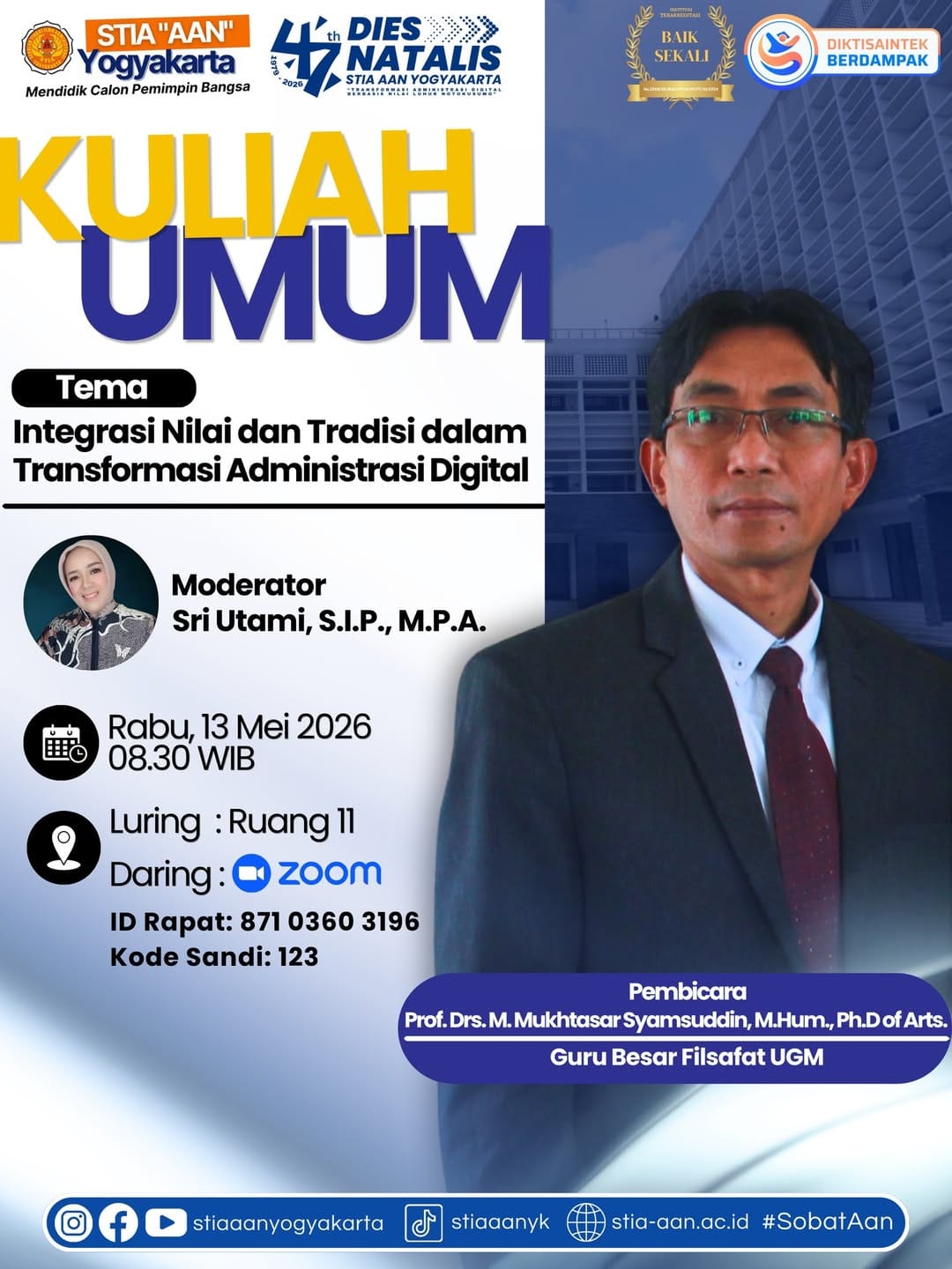 Kuliah Umum STIA AAN Yogyakarta: Perkuat Nilai dan Tradisi dalam Transformasi Administrasi Digital
