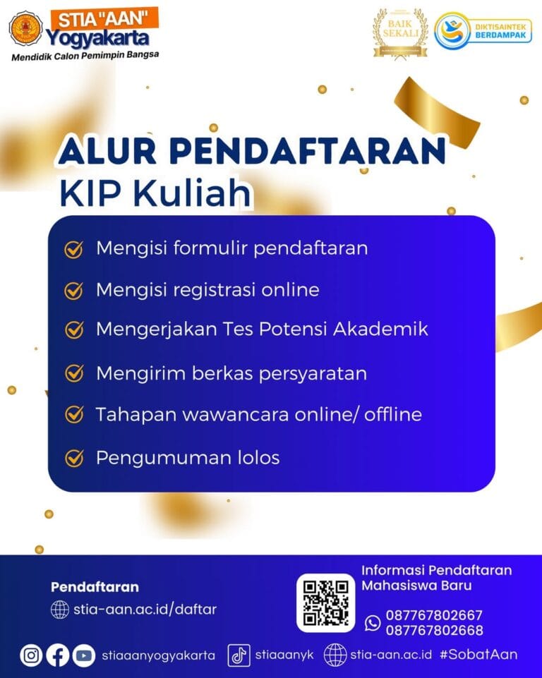 📢 Penerimaan Mahasiswa Baru melalui Beasiswa KIP KuliahSTIA AAN Yogyakarta membuka kesempatan b (1)
