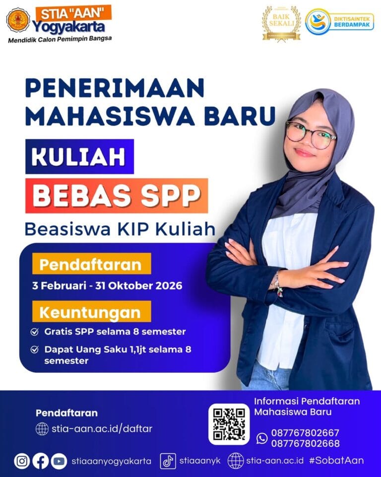 📢 Penerimaan Mahasiswa Baru melalui Beasiswa KIP KuliahSTIA AAN Yogyakarta membuka kesempatan b